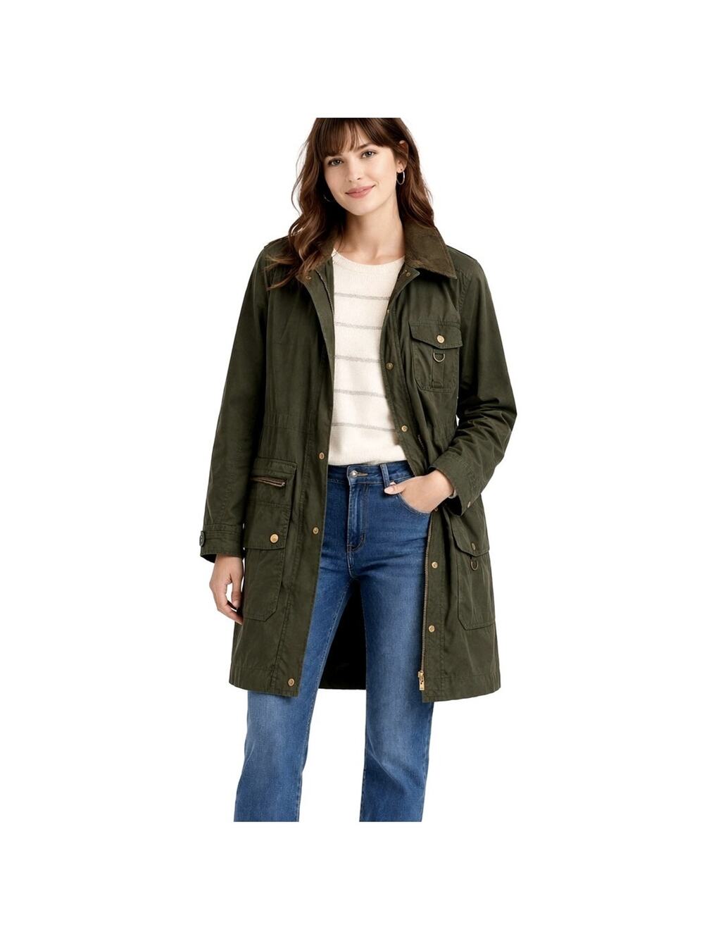 J Crew XS Waxed Cotton Field Coat $240 Long Military Hood Barn Jacket Army Green
